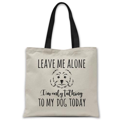 leave-me-alone-talking-to-dog-tote-bag